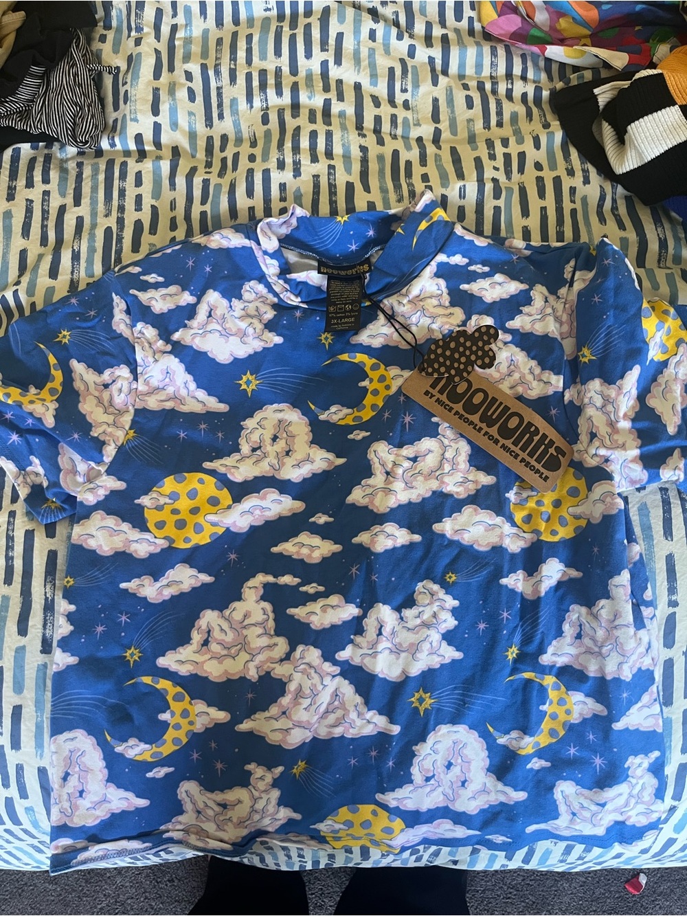 Nooworks Blue Cloud & Yellow Moon Short Sleeve Tee